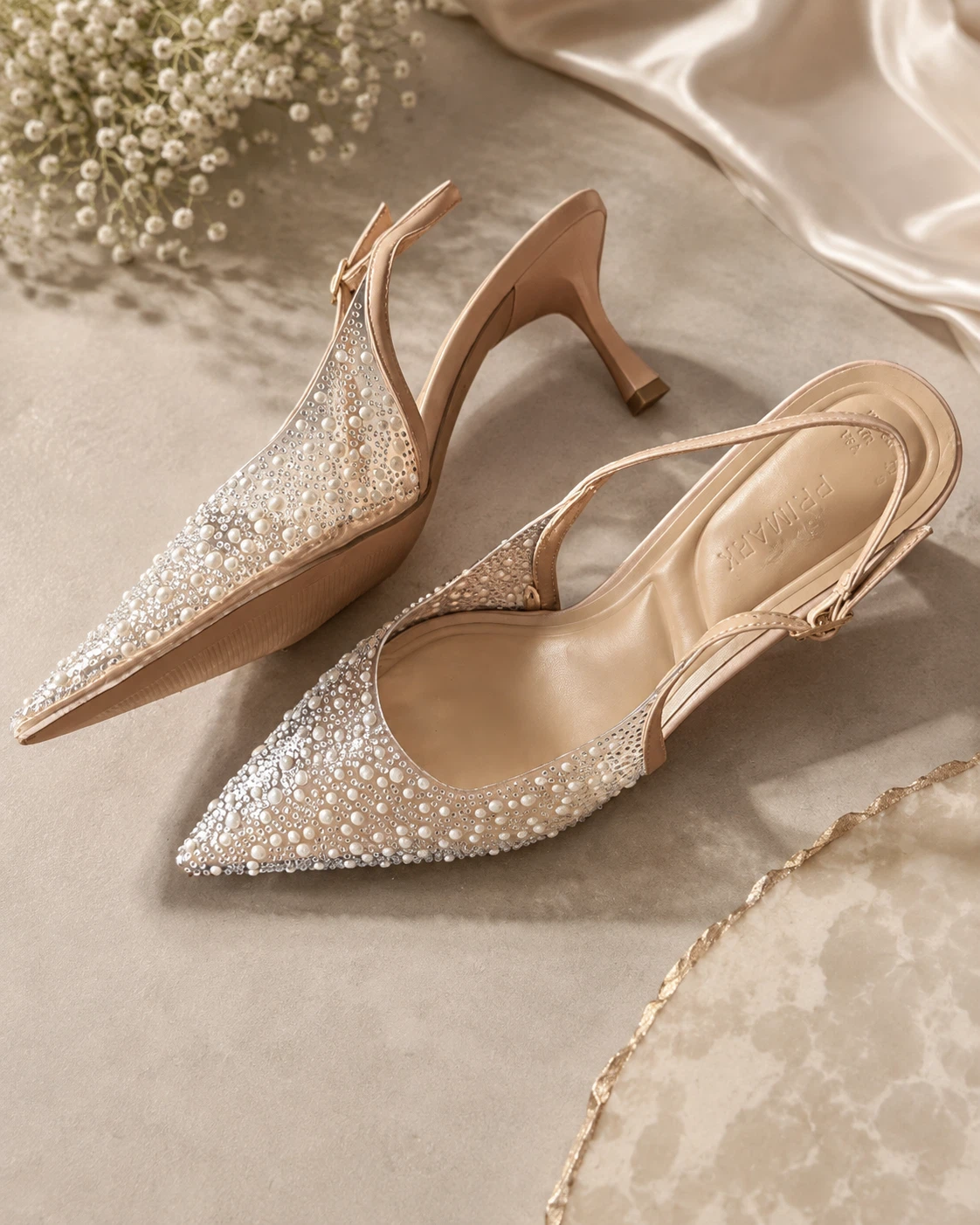 Embellished Pearl & Crystal Slingback Heels – Size 40
