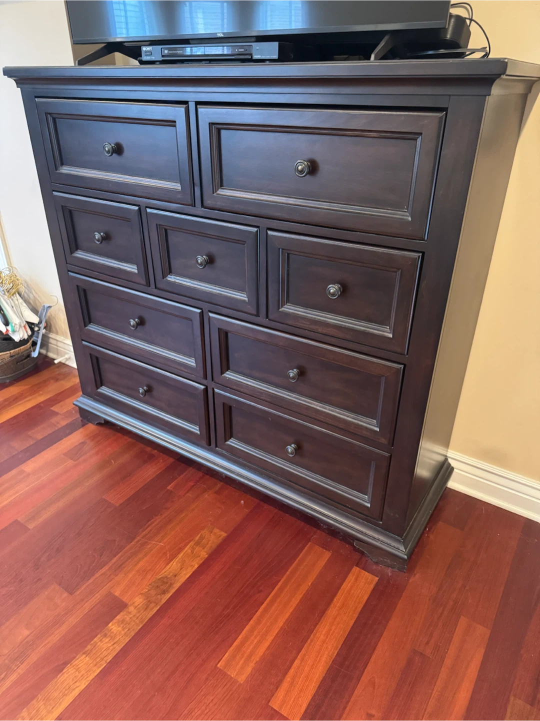 Dark Wood Dresser with 9 Drawers
