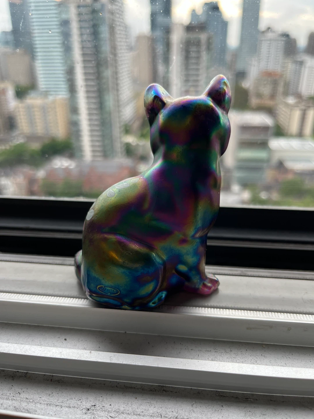 Rare Fenton Hand-Painted Cat- Iridescent Rainbow Floral - photo 2