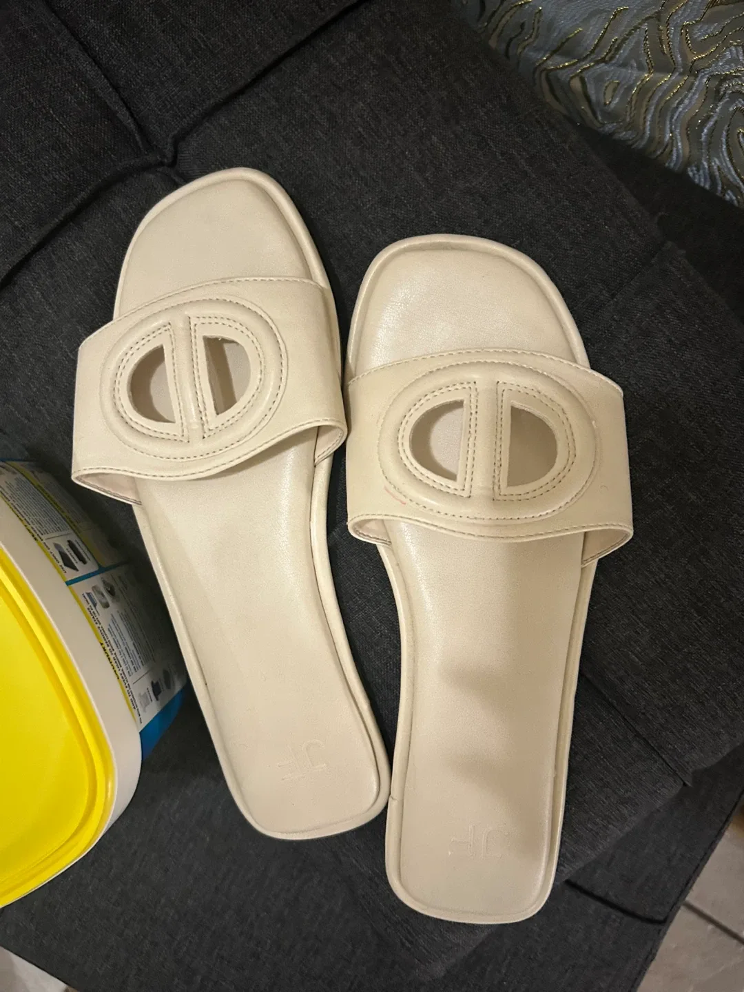 Jeffrey Campbell beige slides
