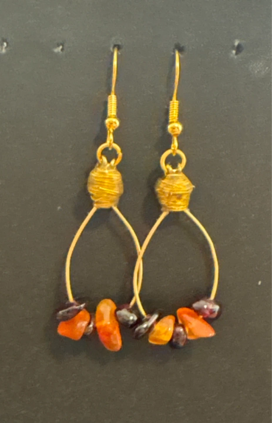 Handmade Dangle Earrings  Garnet Beads
