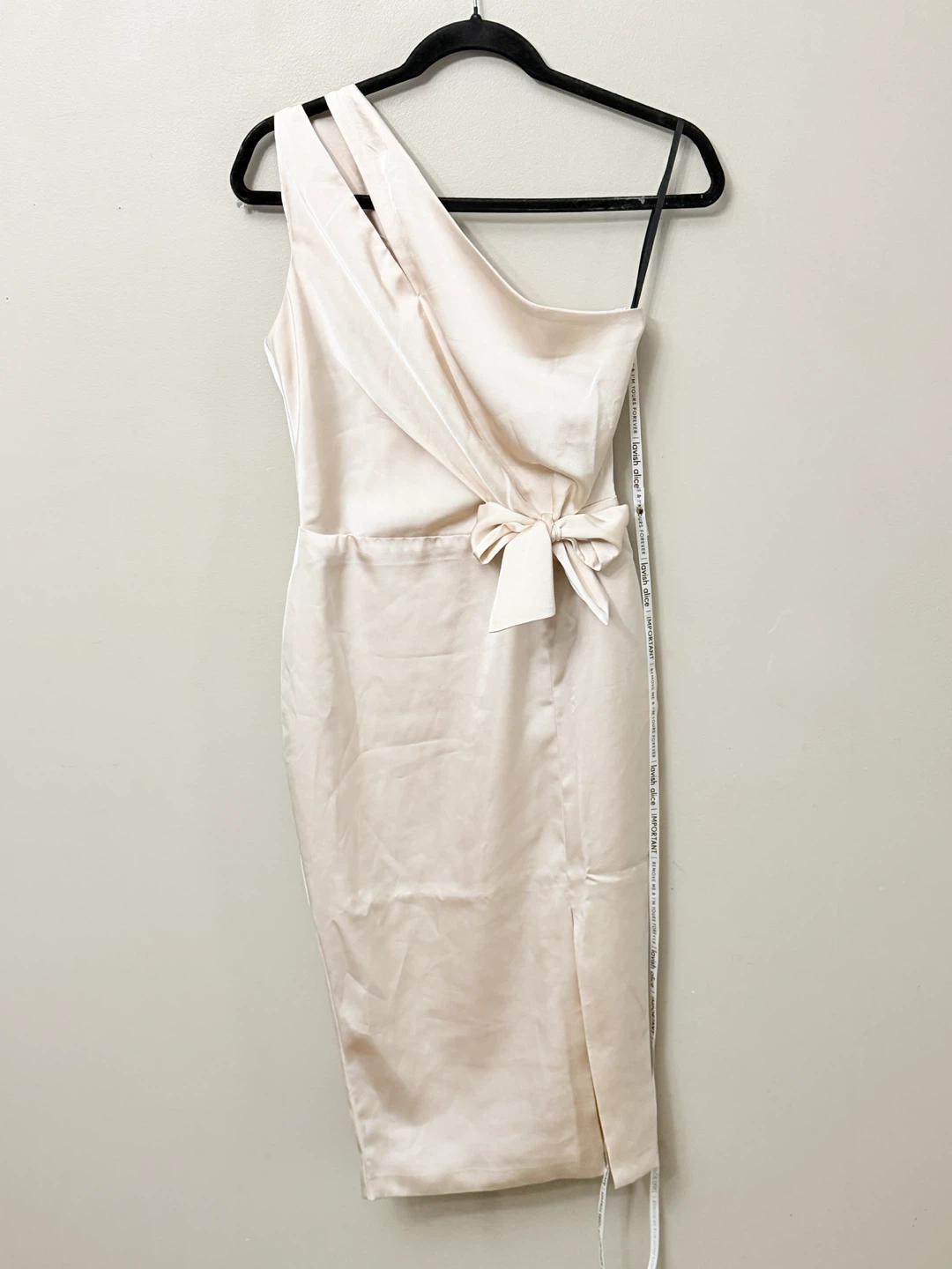 Lavish Alice One-Shoulder Satin Midi Dress Champagne Beige Sz 4 - photo 2