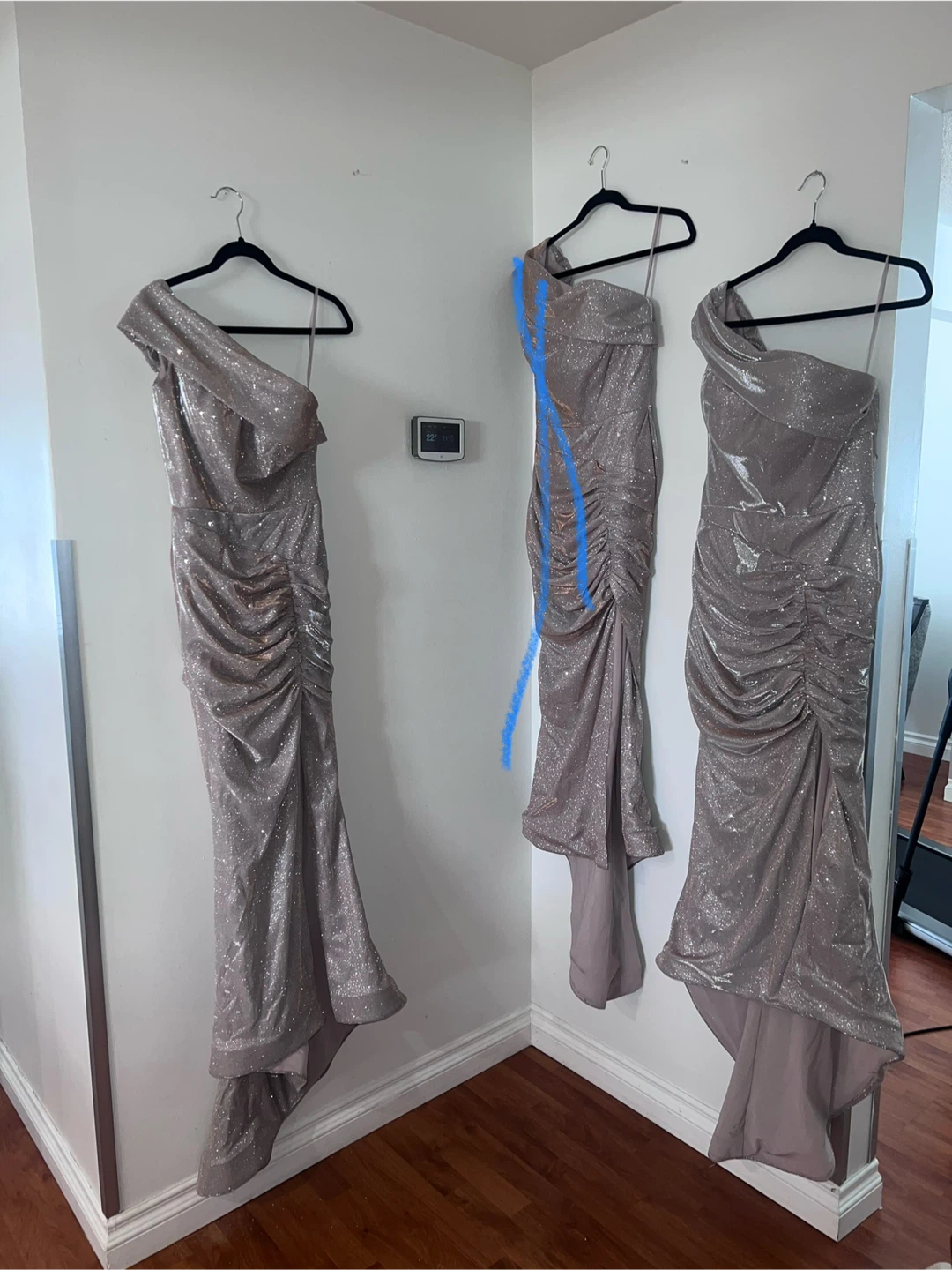 Women’s Sparkle One-Shoulder Ruched Maxi Dress