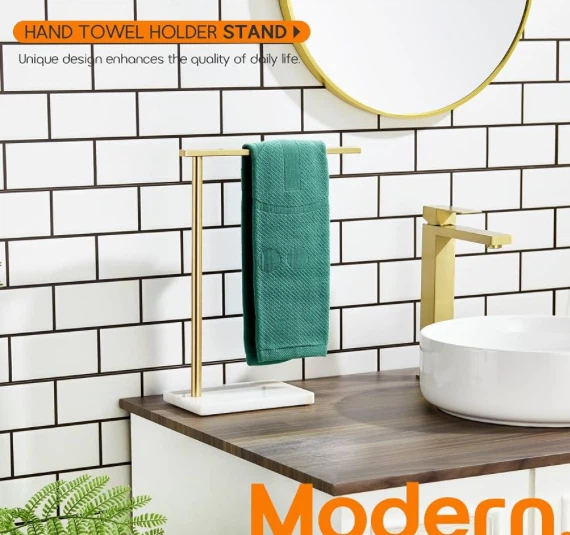 Modern Gold and Marble Hand Towel Holder Stand - photo 2