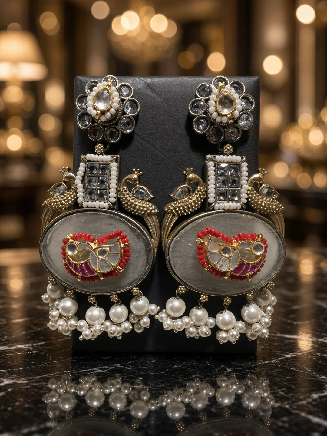 Peacock Jhumka Earrings with Pearls