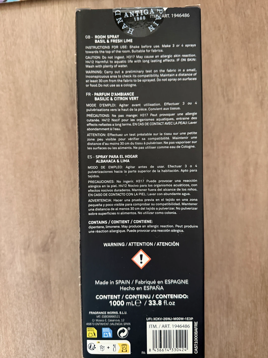 Antiga 1860 Basil & Fresh Lime Room Spray 1000ml - photo 3