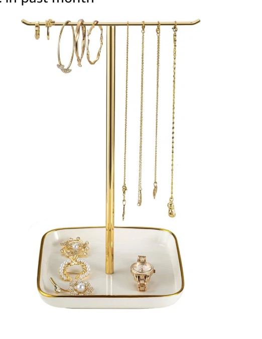 Gold Jewellery Stand with Ceramic Tray