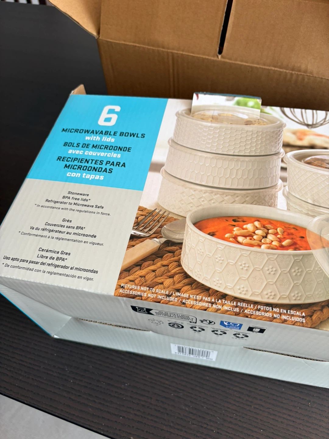 6 Microwaveable Stoneware Bowls with Lids - photo 2