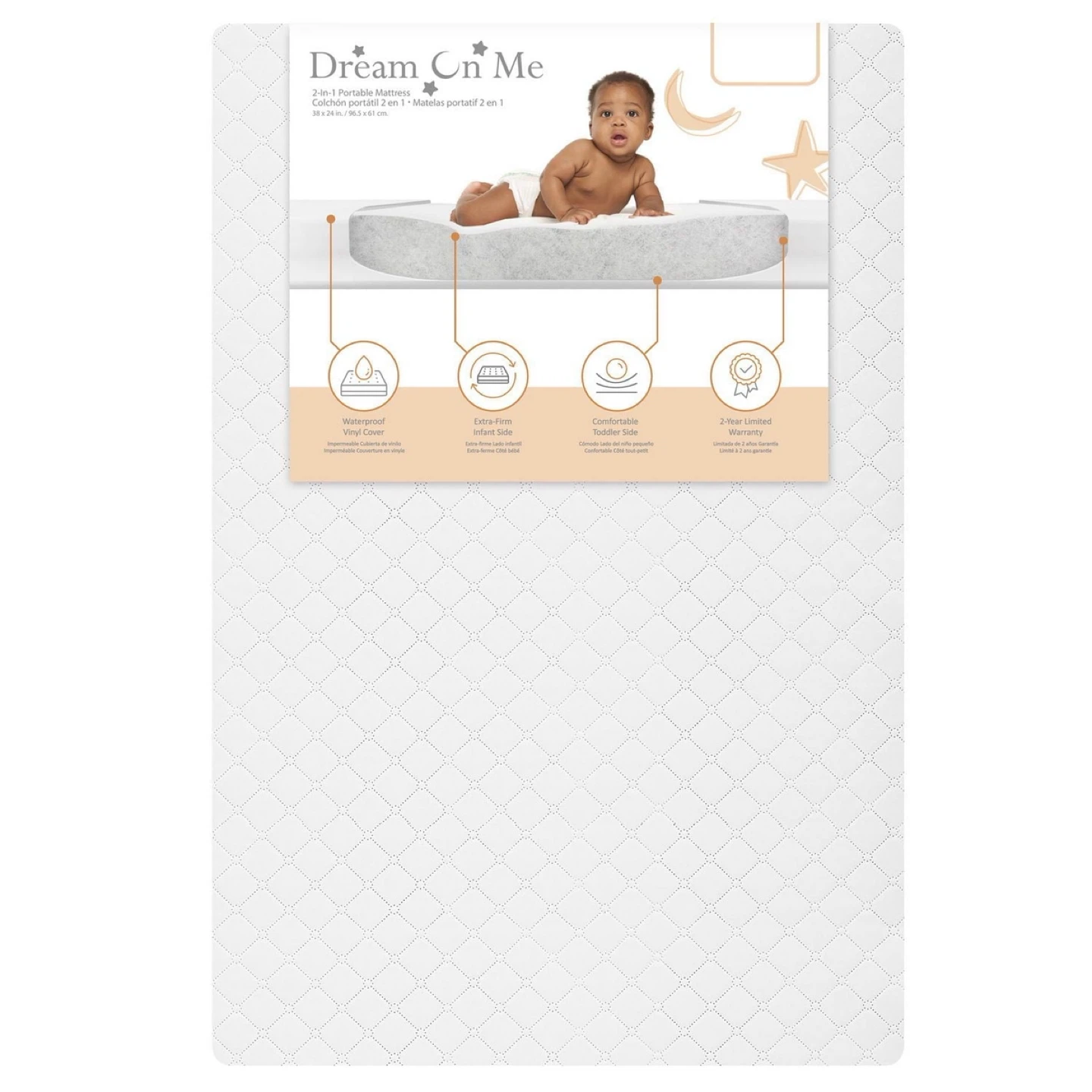 Dream On Me 2-in-1 Portable Crib Mattress 38" x 24" x 3"