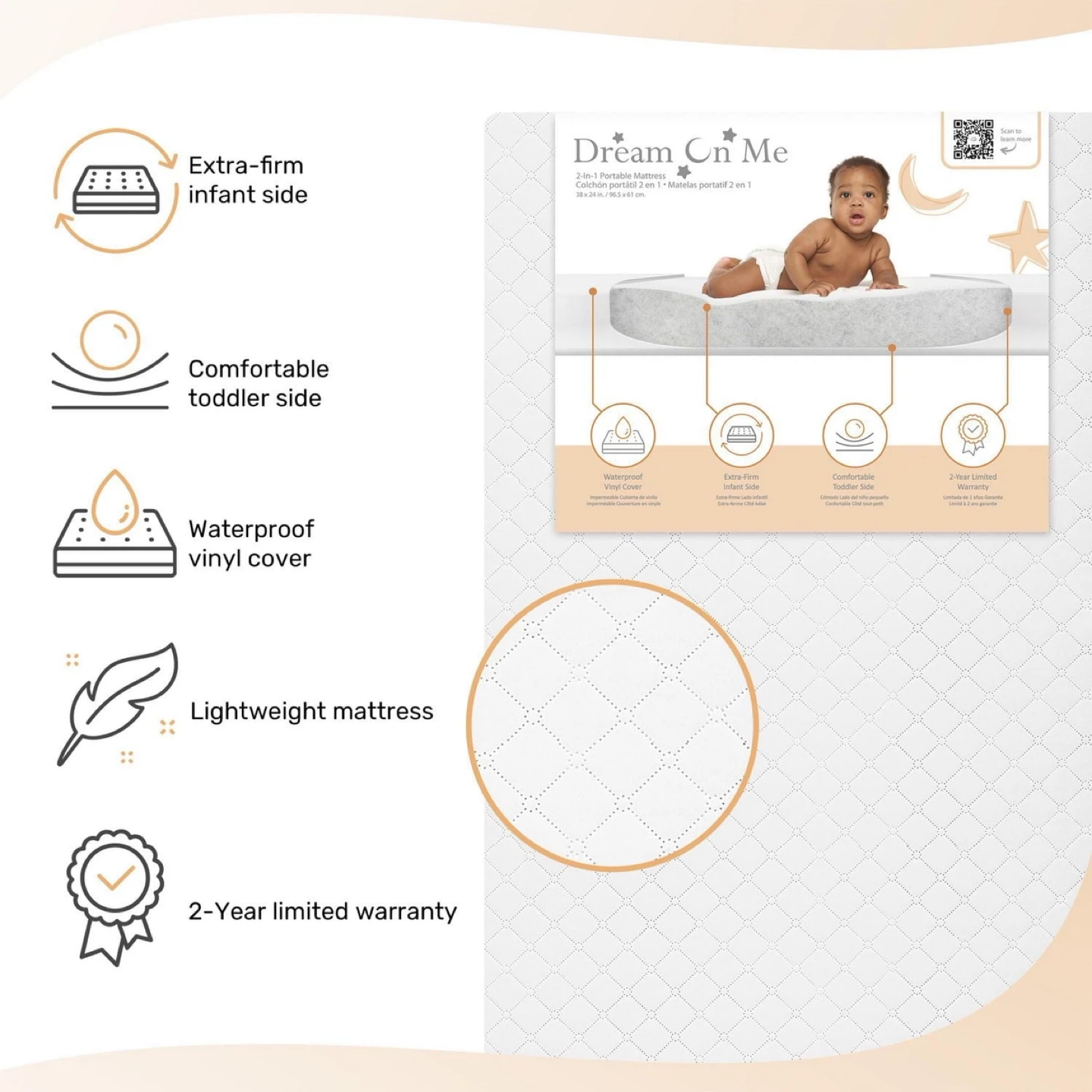 Dream On Me 2-in-1 Portable Crib Mattress 38" x 24" x 3" - photo 4