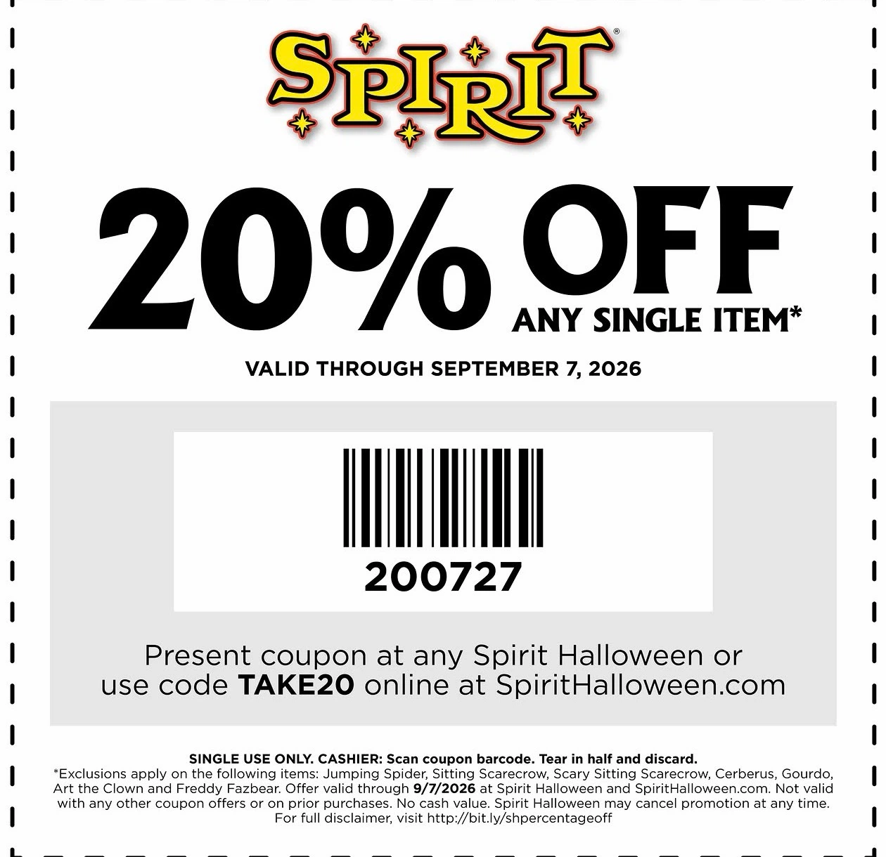 Spirit Halloween 20% Off Coupon