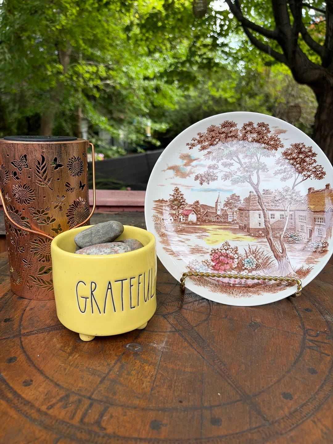 Vintage Hand-painted English Village Scene in Transferware