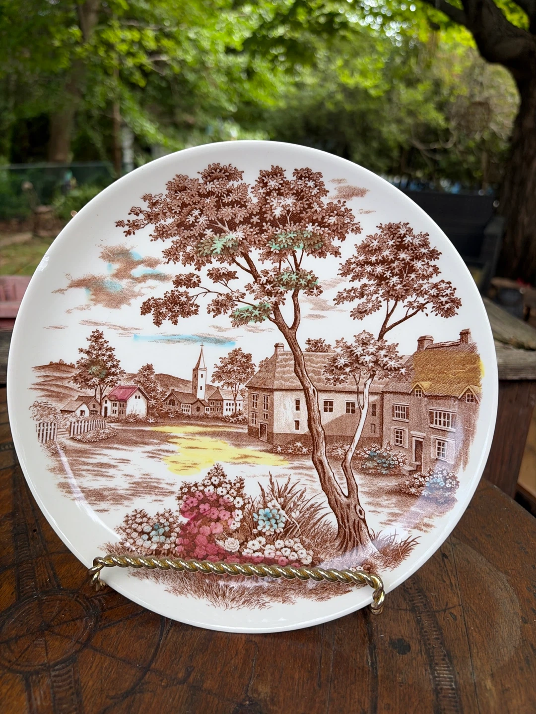 Vintage Hand-painted English Village Scene in Transferware - photo 2