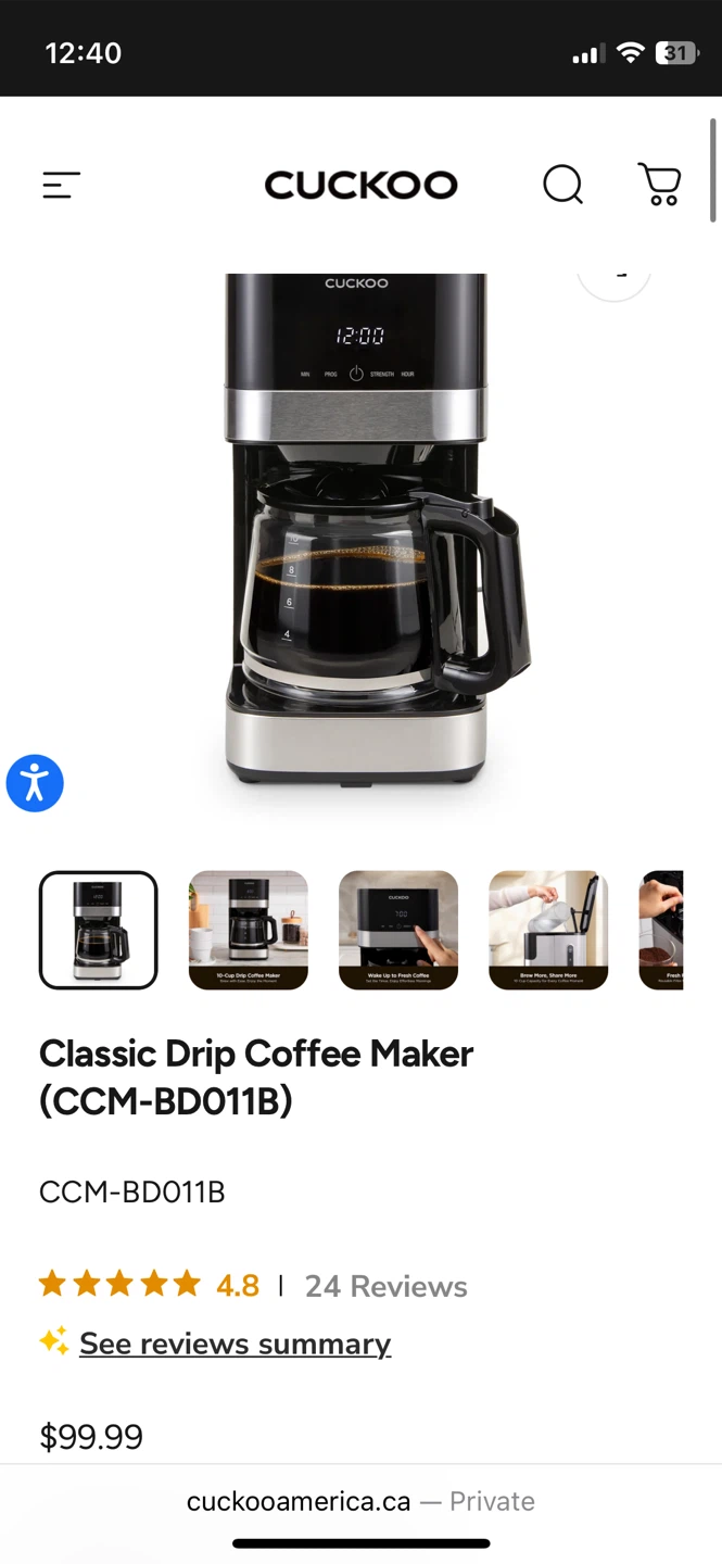 New Cuckoo Classic Drip Coffee Maker 10 Cup - photo 4