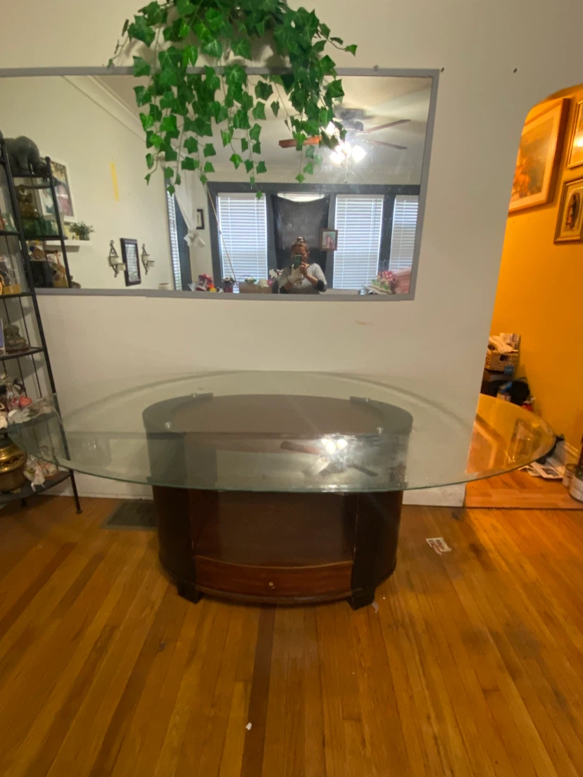 Oval Glass Top Coffee Table with Wood Base