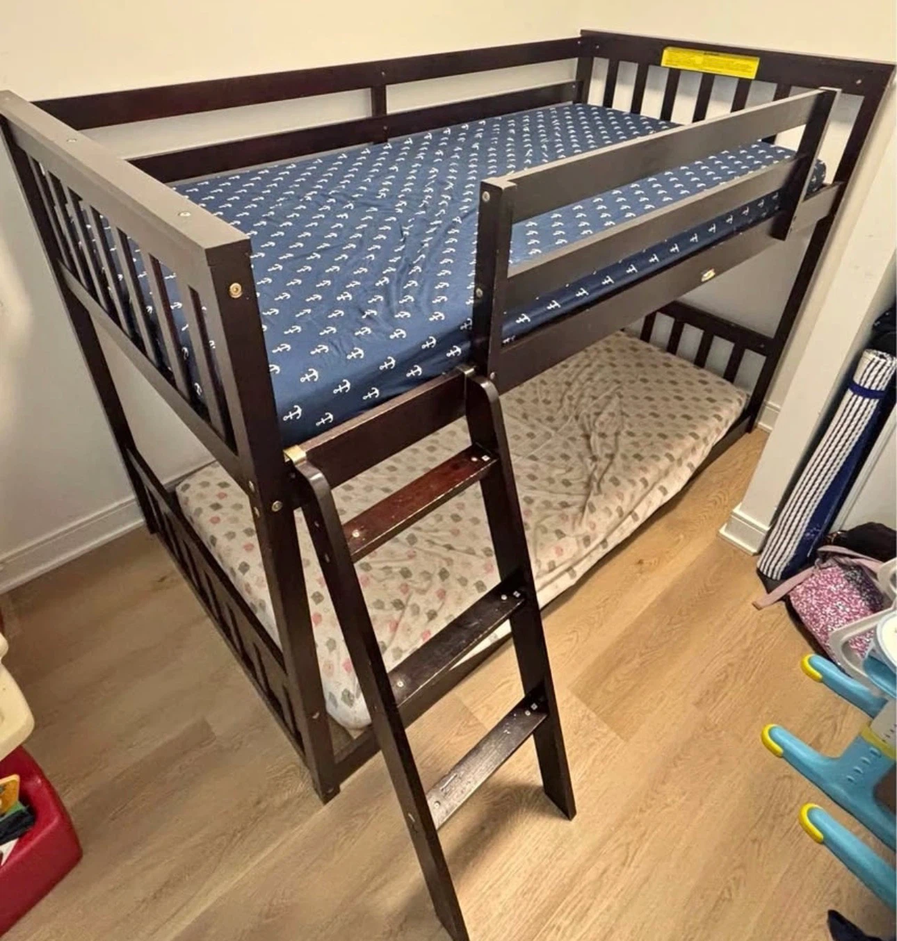 Dark Wood Bunk Bed with Mattresses