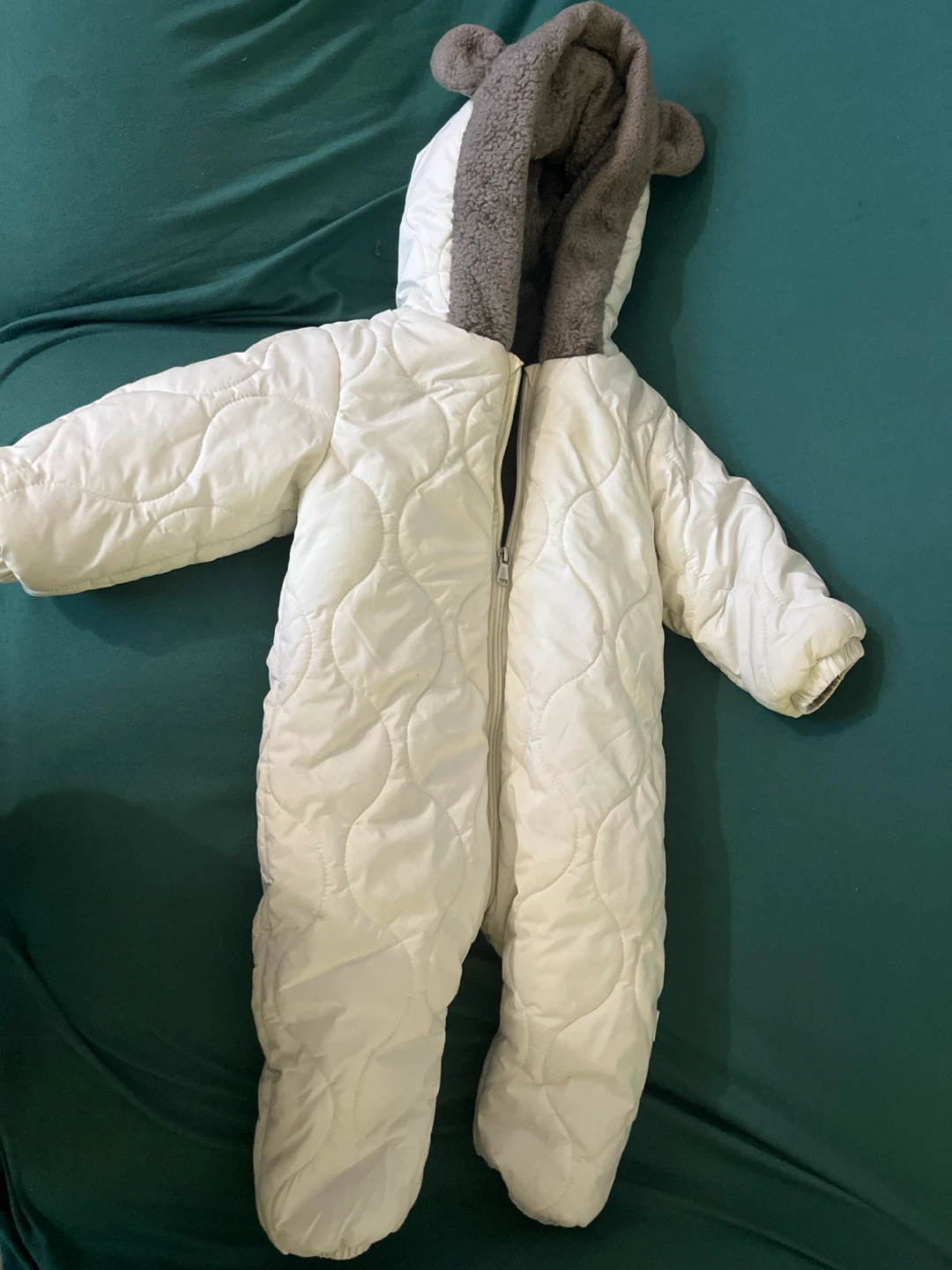 White Quilted Baby Snowsuit with Hood