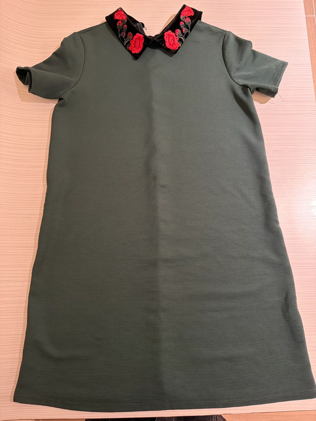 ZARA Green Dress with Embroidered Collar