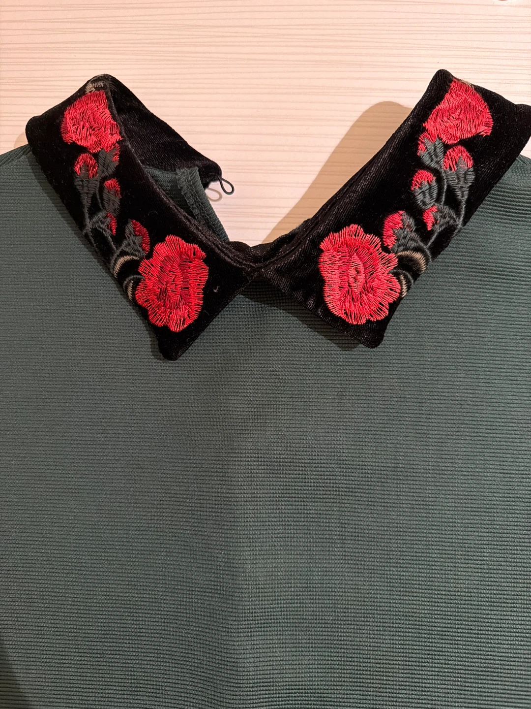 ZARA Green Dress with Embroidered Collar - photo 2