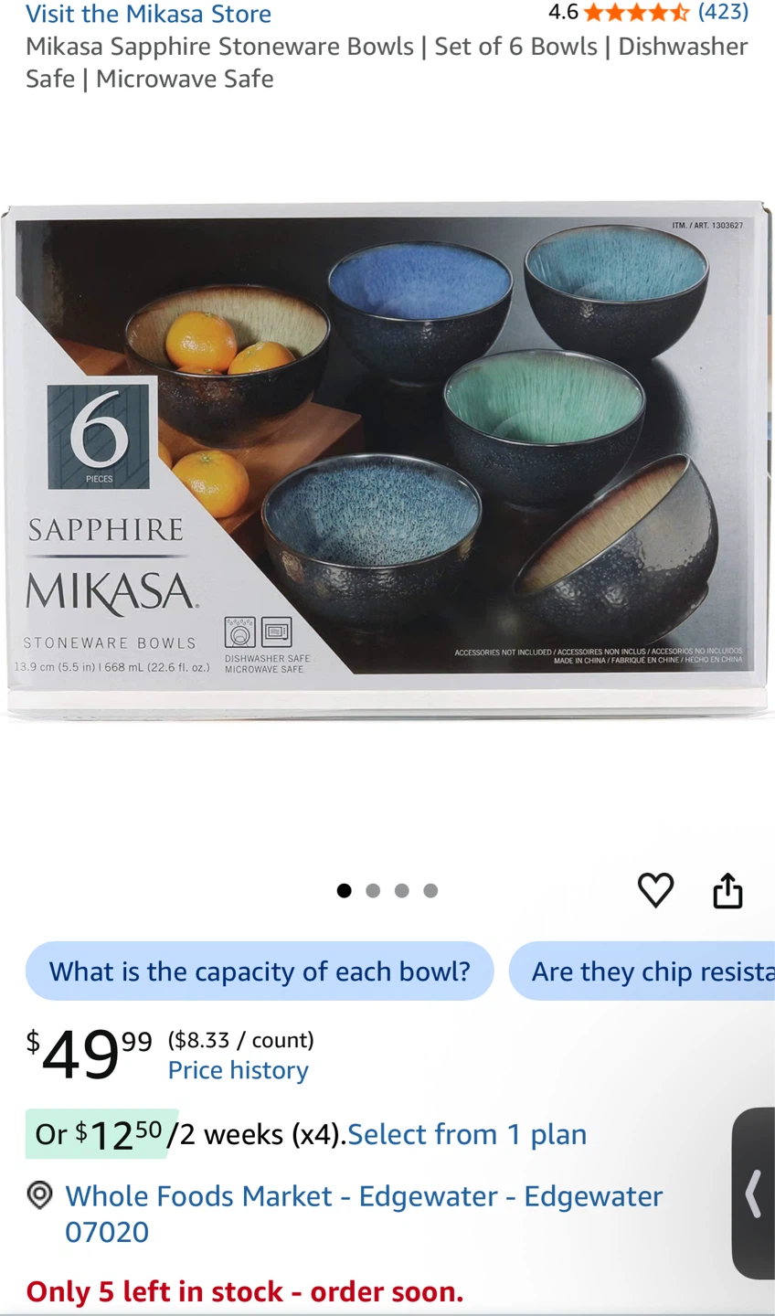 Mikasa Sapphire Stoneware Bowls - Set of 6