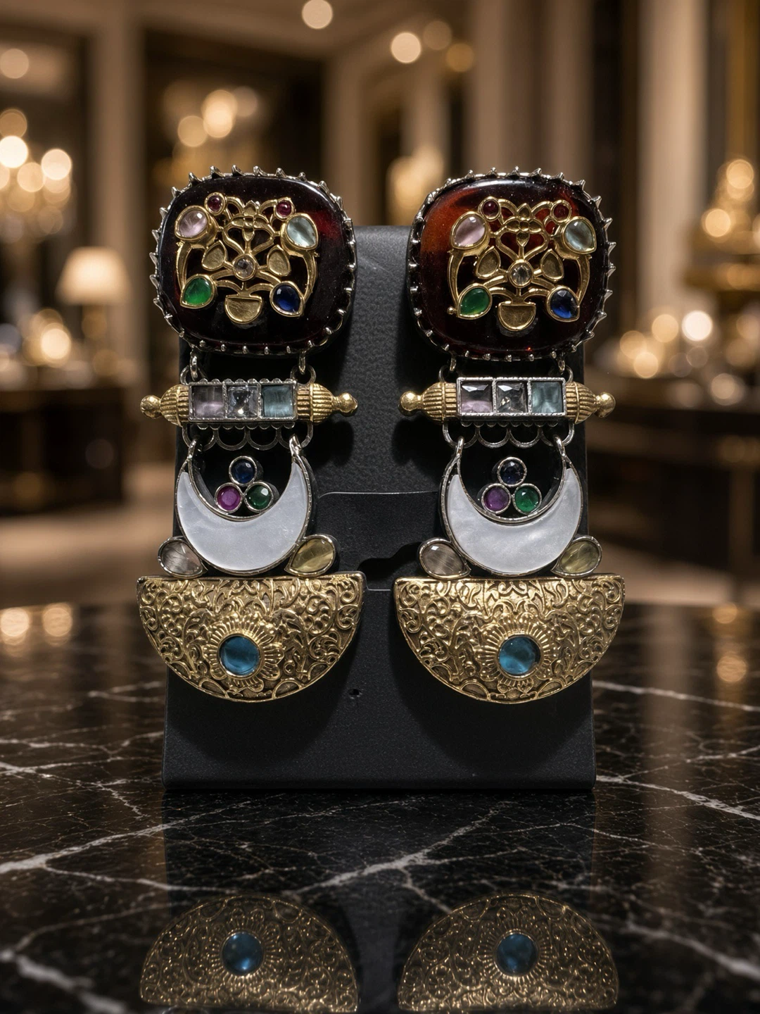 Statement Dangle Earrings with Gemstones