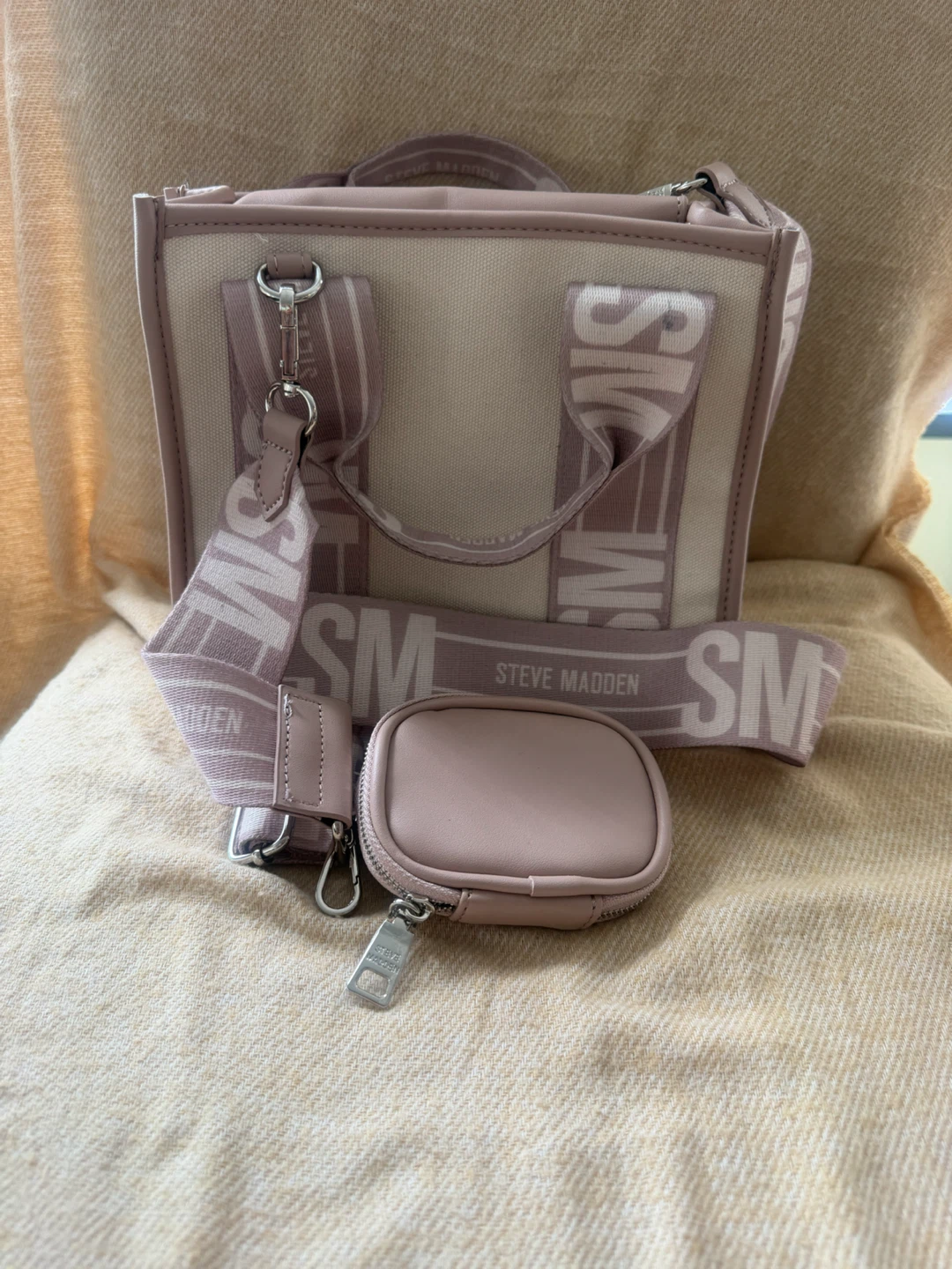 Steve Madden Pink Mini Tote Bag with Pouch