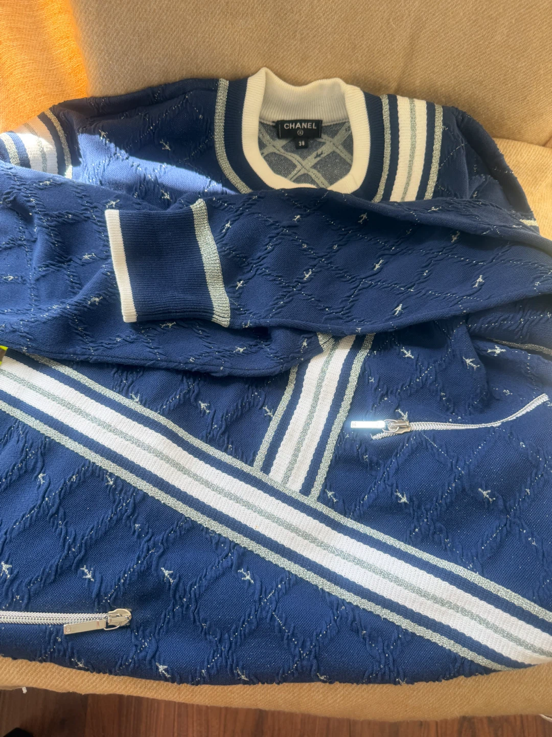 Chanel Blue Knit Sweater with Silver Accents