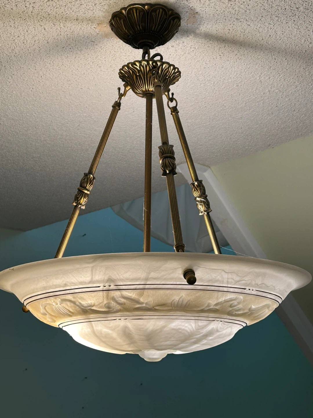 Vintage Brass and Frosted Glass Chandelier