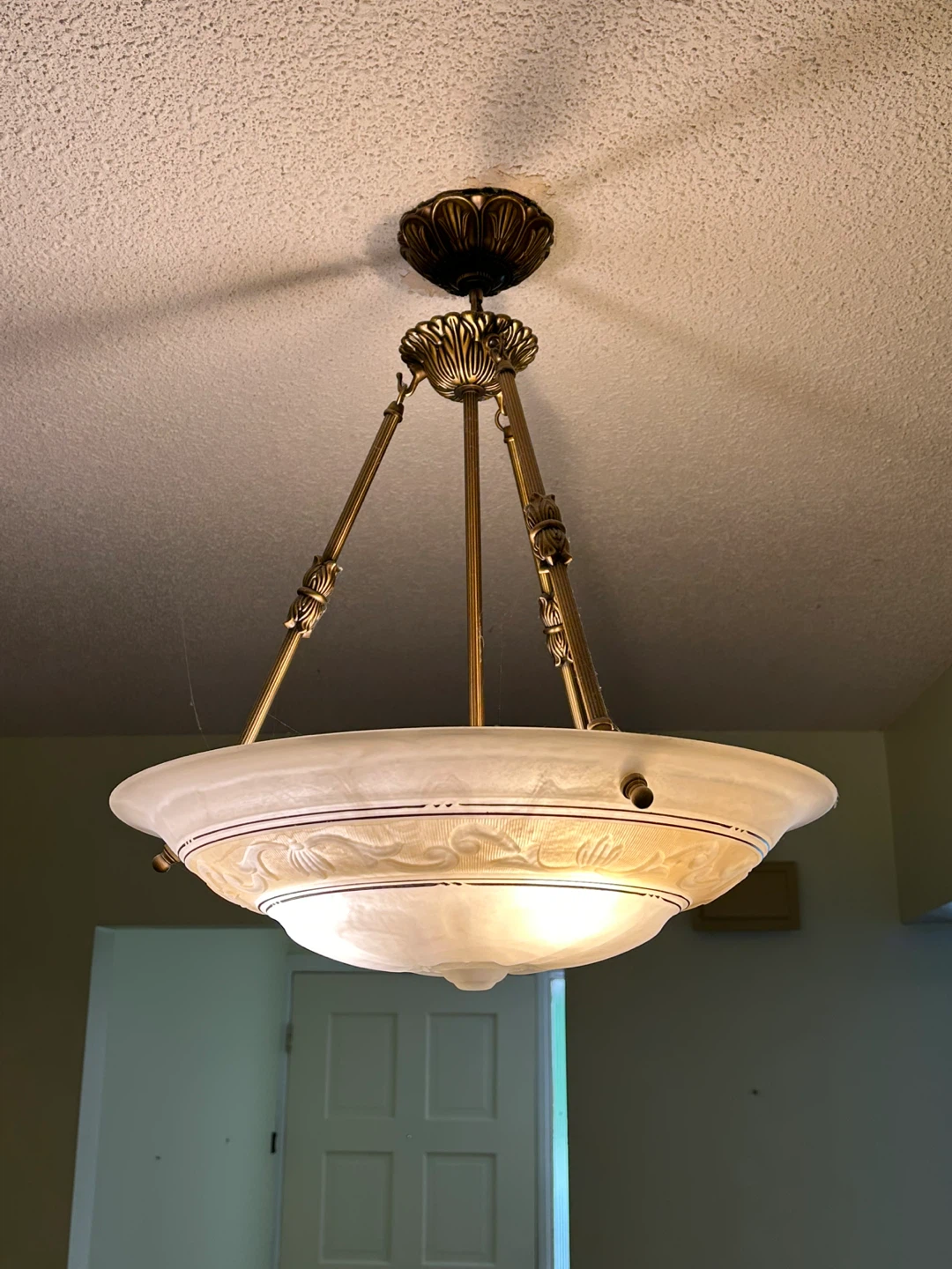 Vintage Brass and Frosted Glass Chandelier - photo 2