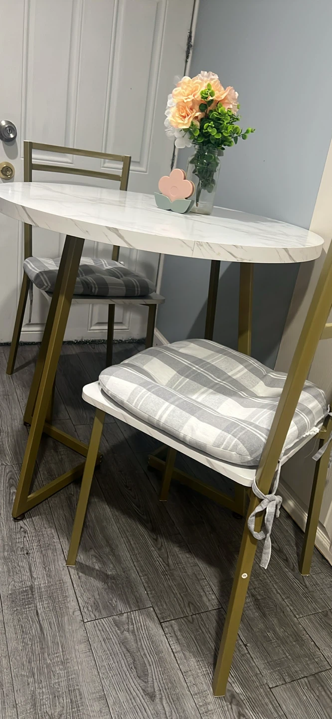 Round Marble Top Bistro Set with 2 Chairs