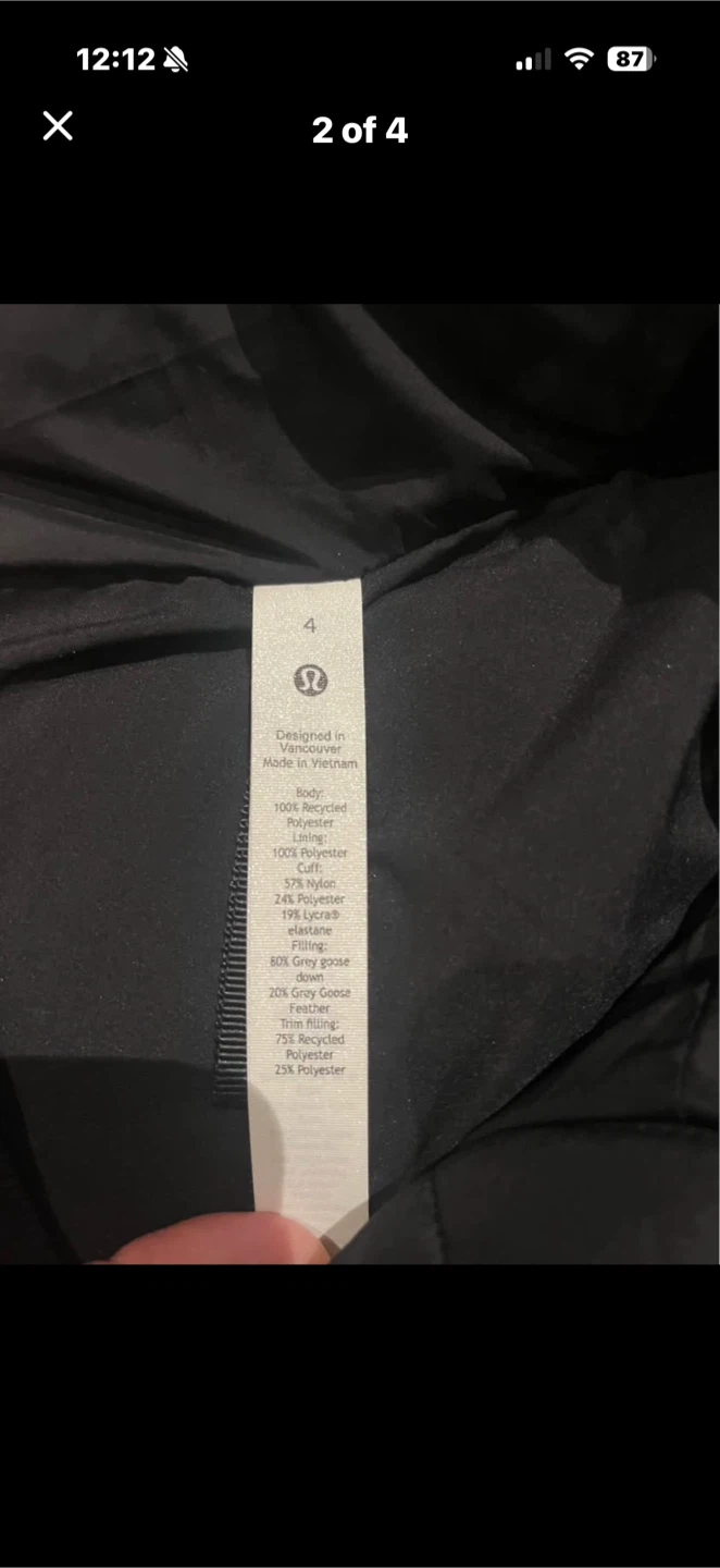 Lululemon Wunder Puff Super-Cropped Jacket Size 4 Black - photo 2