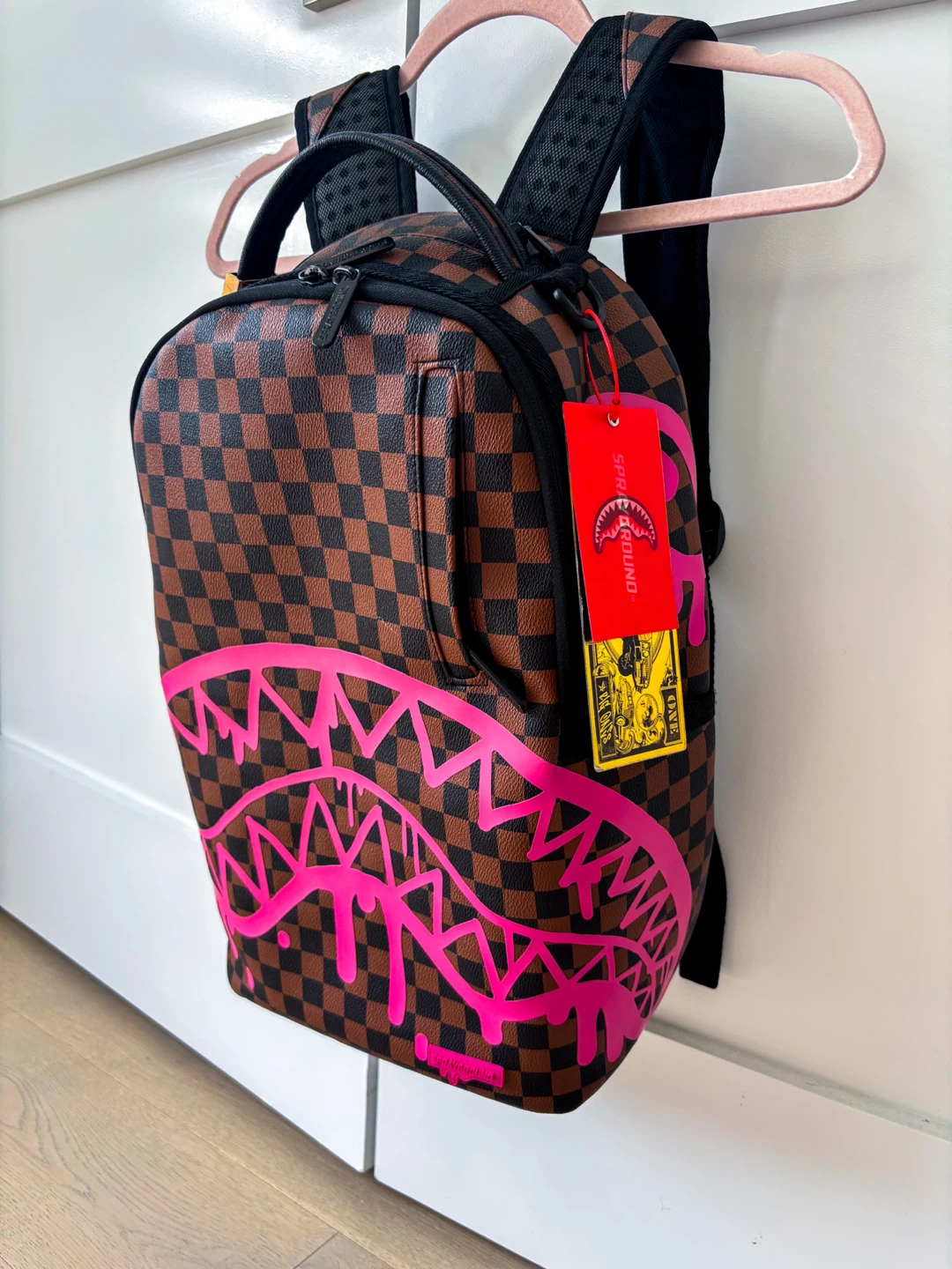 Sprayground Pink Drip DLX Brown Checkered Backpack