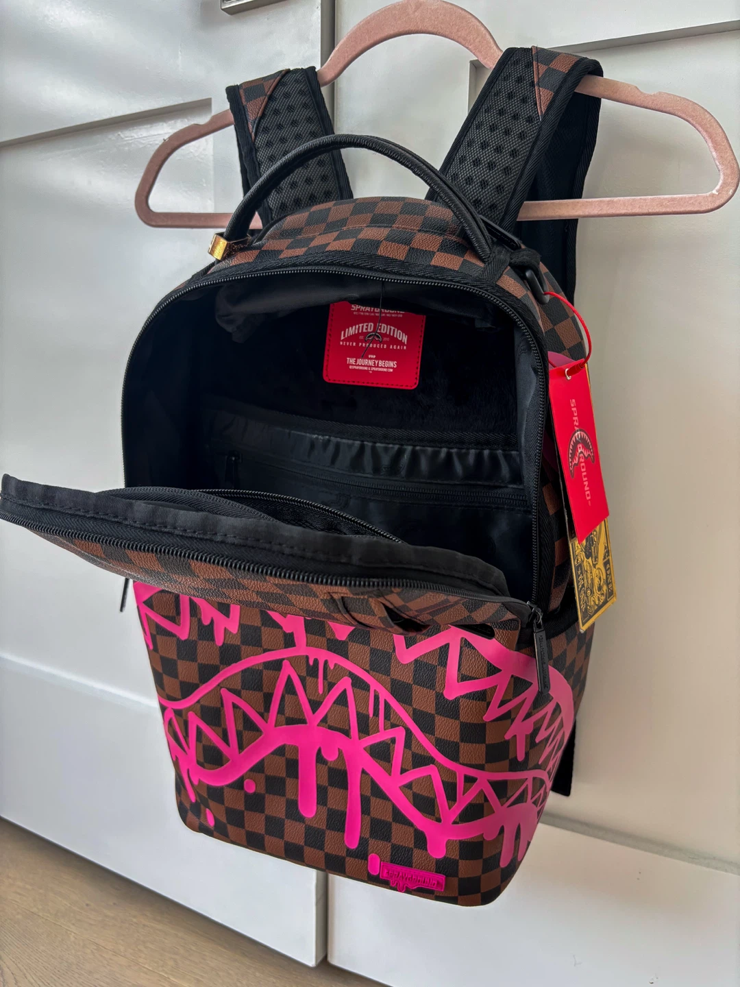 Sprayground Pink Drip DLX Brown Checkered Backpack - photo 2