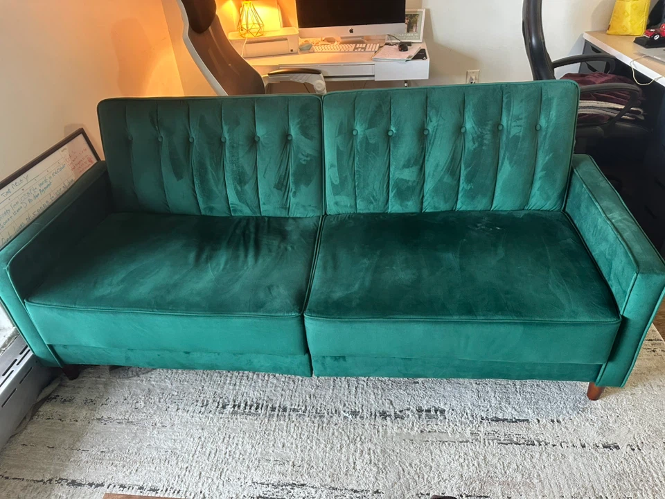 AVAILABLE !! Green Velvet Sofa Bed