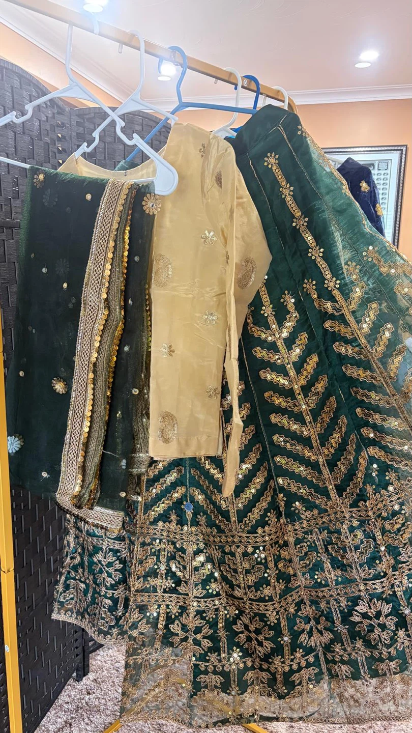 Green and Gold Traditional Indian Lehenga Set - photo 2