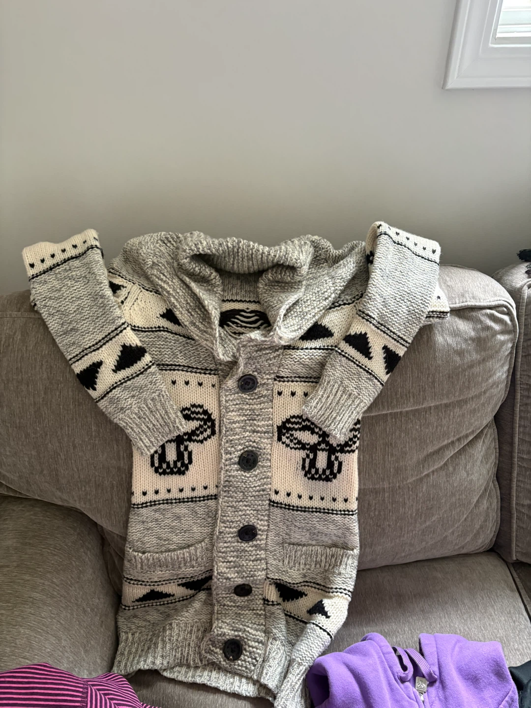 Mushroom Pattern Button-Up Knit Cardigan