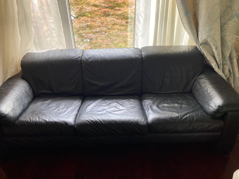 Black Leather 3-Seater Sofa