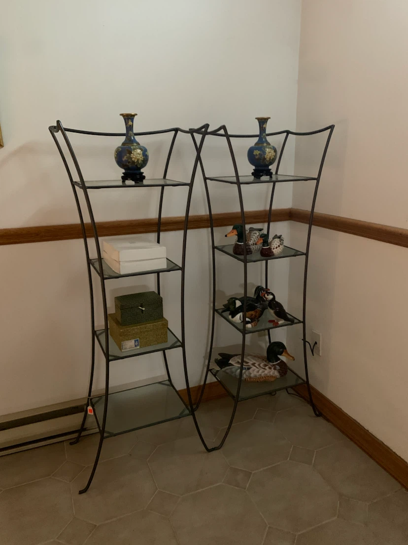 Tall Metal and Glass Display Shelves
