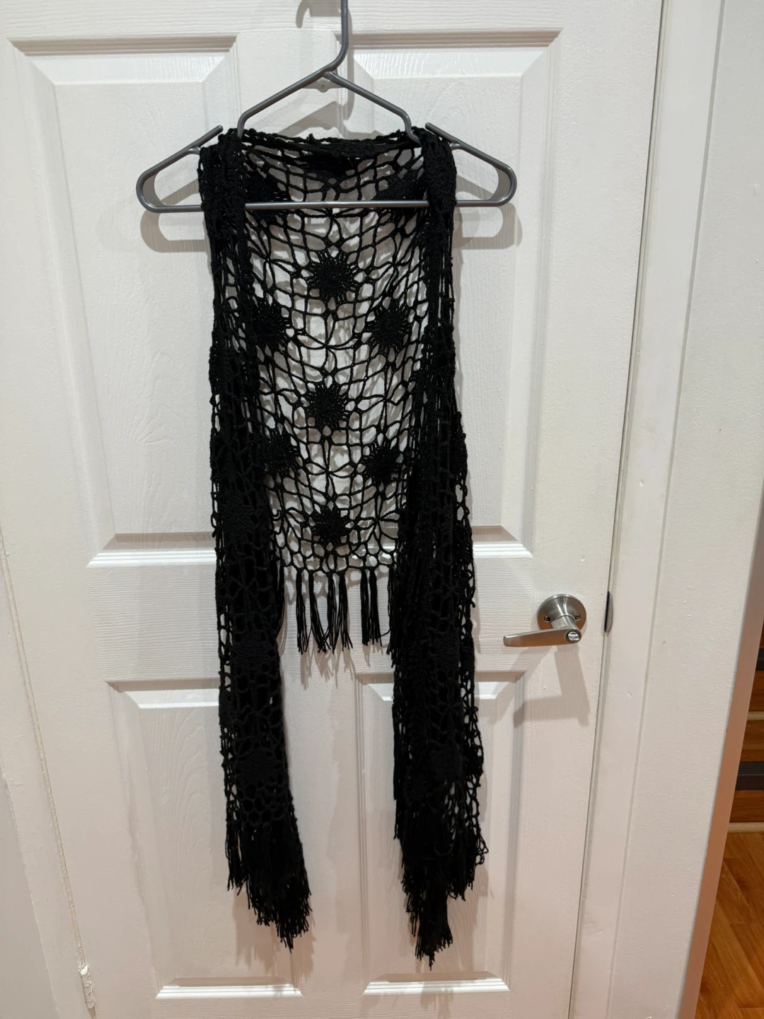 Black Crochet Vest with Fringe
