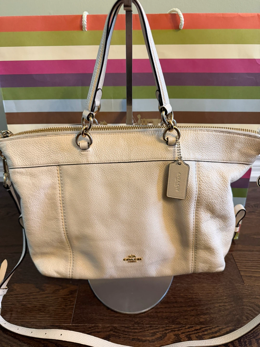 Authentic Coach Lenox Satchel, White Pebbled Leather - F59325