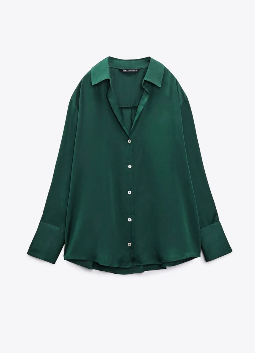 Zara Satin Shirt Emerald Green Size S