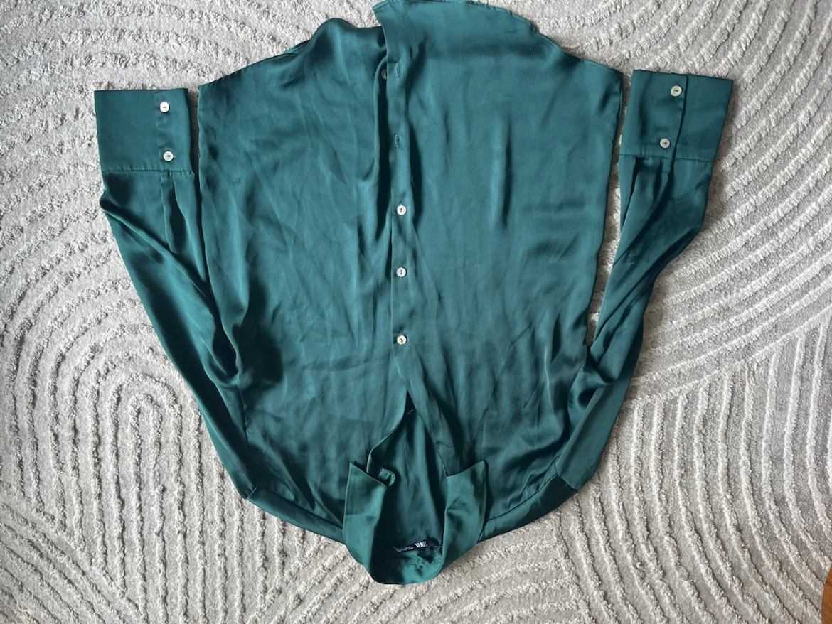 Zara Satin Shirt Emerald Green Size S - photo 2