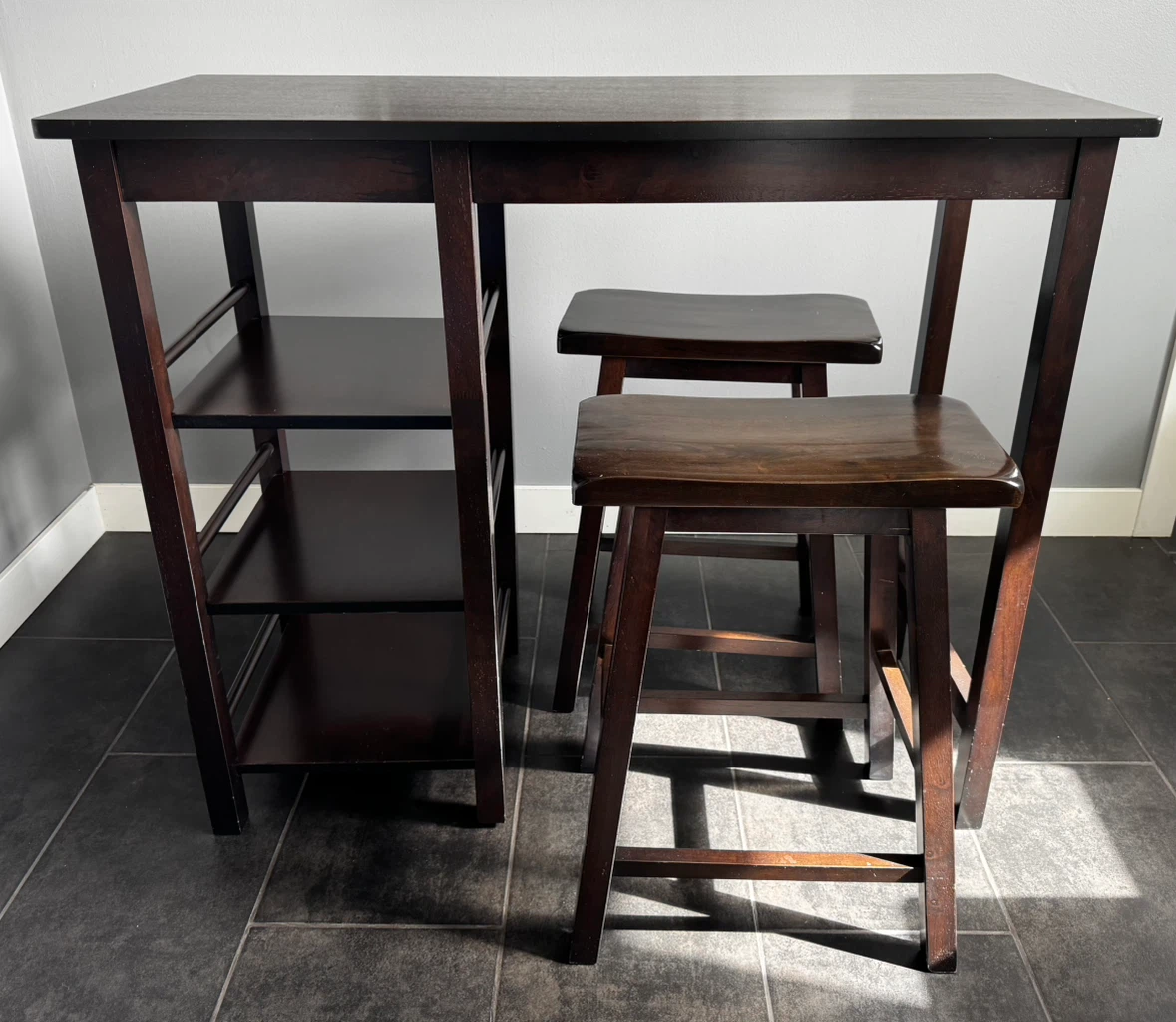 Dark Wood Counter Height Table Set
