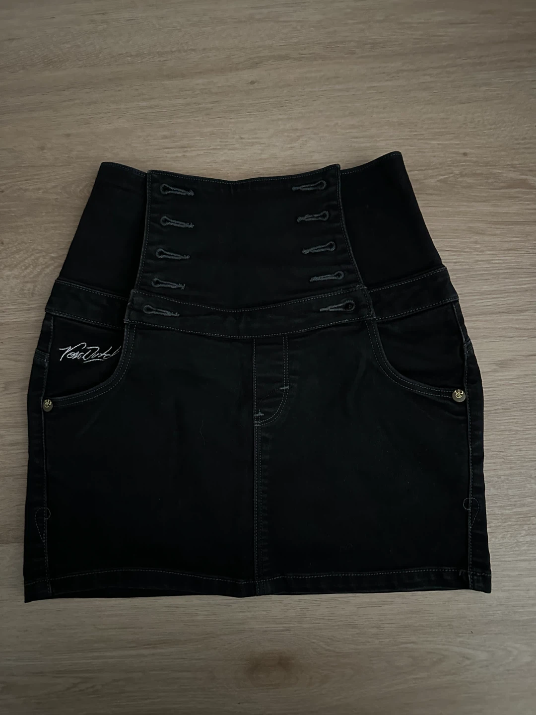 Von Dutch Black Denim Mini Skirt