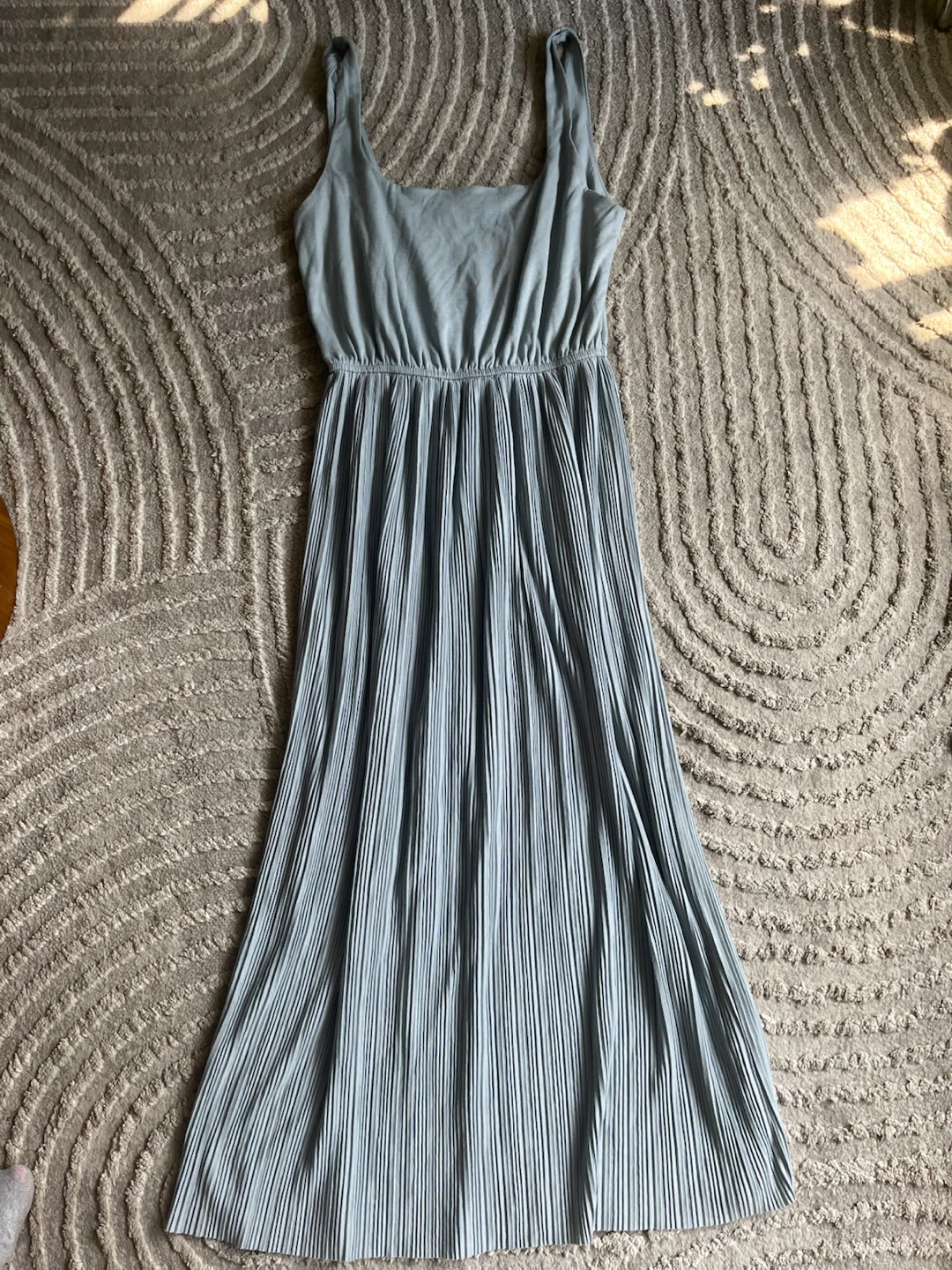 Oak + Fort Light Blue Pleated Maxi Dress