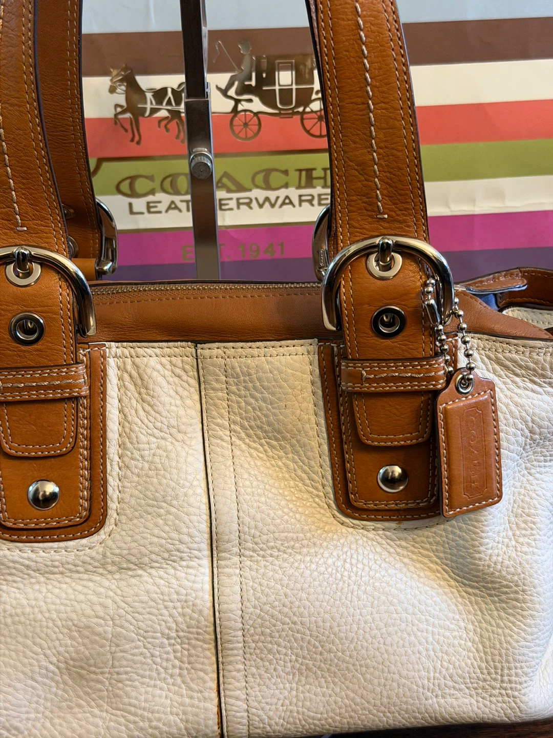 Vintage Y2K Coach Soho Cream Pebbled Leather bag F13109 - photo 2