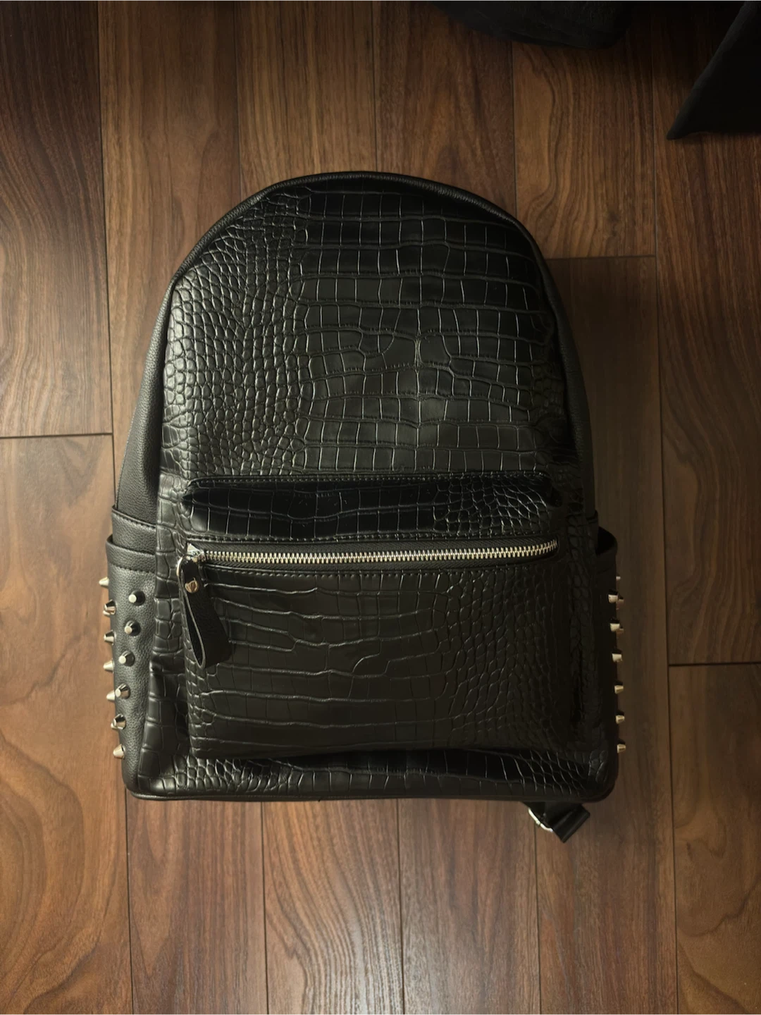 Black Crocodile Studded Backpack