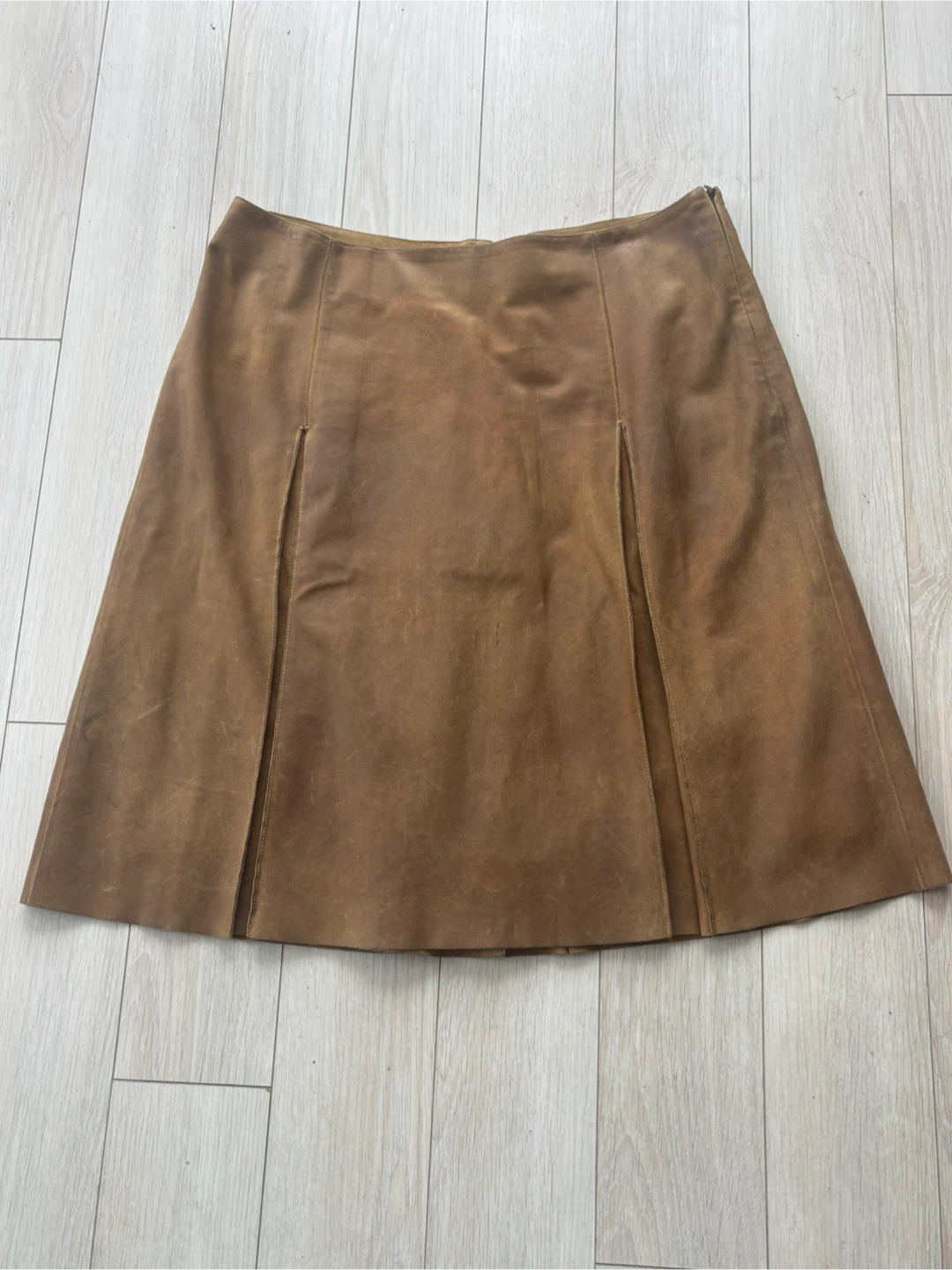 Miu Miu box pleat distressed leather skirt
