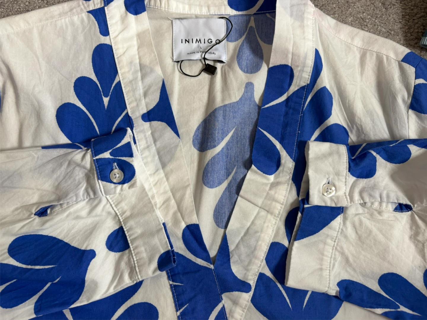 L - like New! White and Blue Floral Dress - photo 5