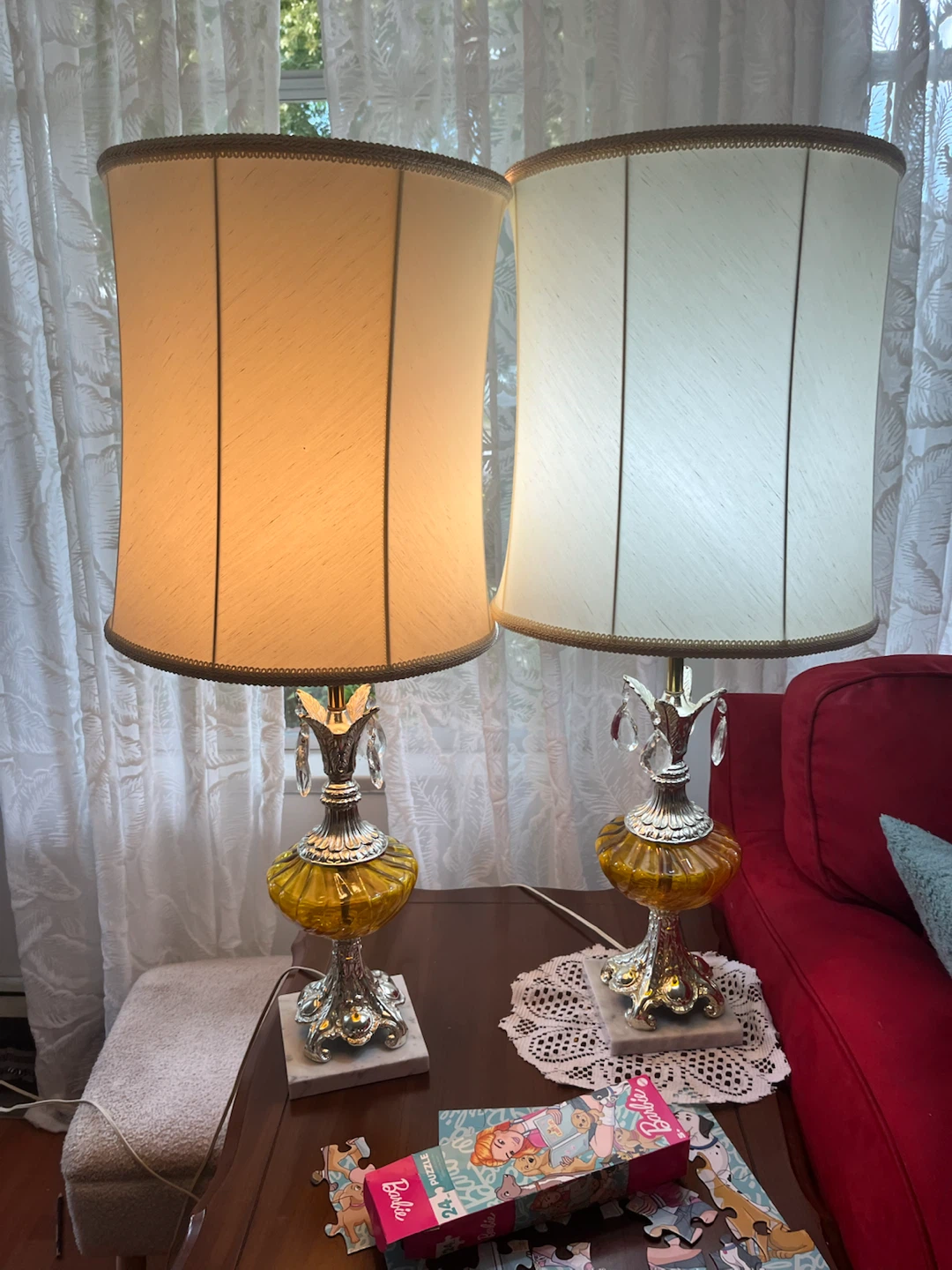 Pair of Vintage Amber Glass Table Lamps